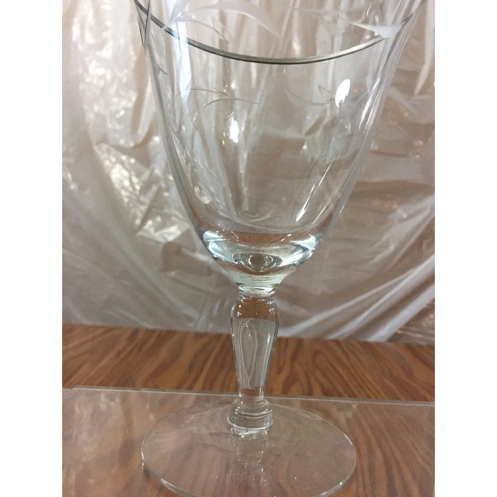 Vintage MCM Etched Wine Glasses Silver Rim Floral Stemware 3 Lot Barware Elegant